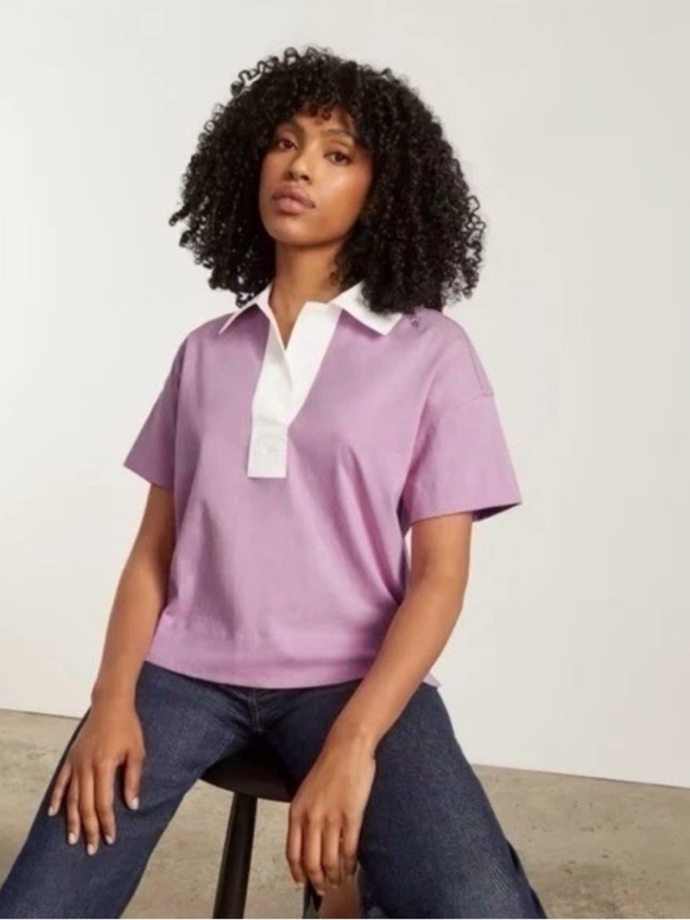 Everlane The Retro Jersey Polo- Mauve/Bone - Picture 2 of 11